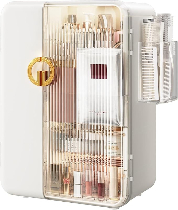 Makeup Organizer for Vanity, Large Capacity Skincare Organizers and Storage with Drawers, Dustproof Cosmetic Display Case for Bathroom Countertop, Trendy Teen Girl Gifts, White