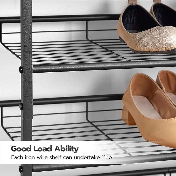 HOOBRO Shoe Rack, 4 Tier Shoe Organizer for Front Door Entrance, Shoe Shelf with Adjustable Tilt Angle, Holds 12-16 Pairs, for Entryway, Garage, Closet, Rustic Brown and Black BF09XJ01