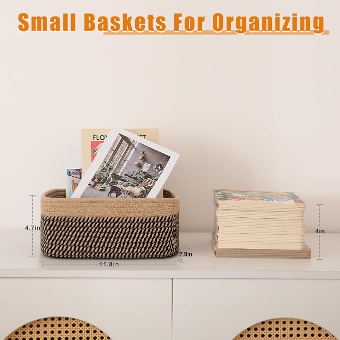 OIAHOMY 4 Pack Storage Baskets for Organizing, Small Bins for Shelves, Cute Decorative Storage Bins, Organizer Baskets for Gifts Empty, 11.8''Lx7.8''Wx4.7''H,Black/Yellow