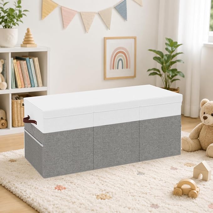 150L Extra Large Toy Storage Box with Lid for Boys Girls Nursery Playroom | Collapsible with Lid, Removable Divider, 40"x14"x16", Side Pockets, For Nursery, Living Room, Playroom