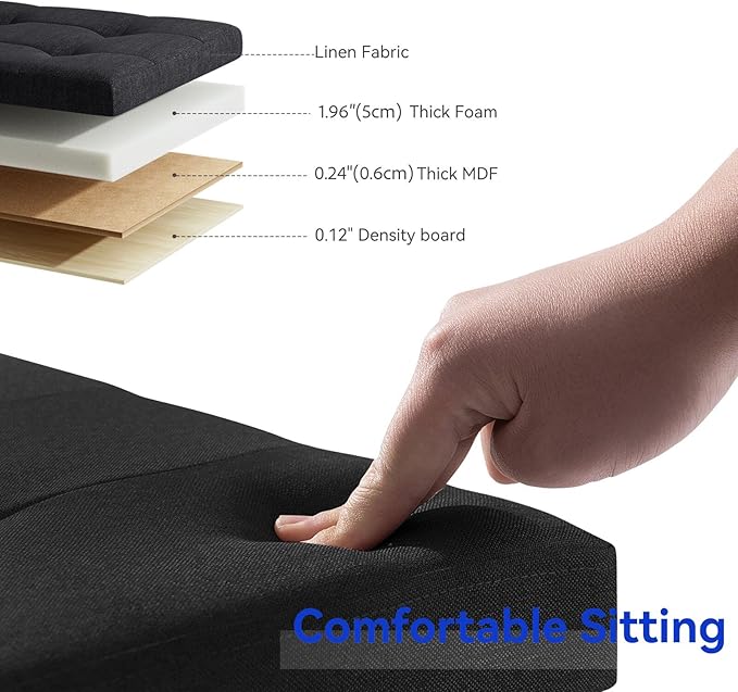 BRIAN & DANY Ottoman with Storage, Square Small Storage Ottoman Foot Rest with Legs, Ottomans Foot Stool for Dorm, Living Room, Entryway 14.8"x14.8"x17.8" (Black)