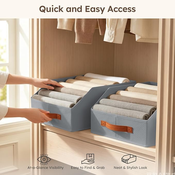 Fabric Storage Bins for Organizing - 12 Pack Large Trapezoid Collapsible Storage Bins with Front Handle, Closet Organizers and Storage for Bedroom, Home Shelves, Small Spaces, Grey