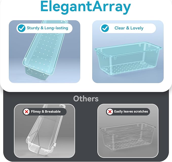 ElegantArray 12 PCS Drawer Organizer Set, Makeup Organizers, Sea Blue | 4 Sizes, Plastic, Stackable, Multiple Gadgets, Desk Drawer Divider Organizers, for Makeup, Office Supplies Storage