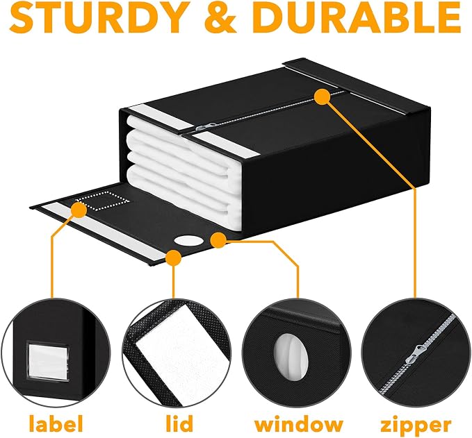SpaceAid 4 Pack Bed Sheet Organizers and Storage, Foldable Sheet Organizer for Linen Closet, Sheets Set Folder Keeper with Window XL (Queen & King Size) Organizing Bedding Container, Black