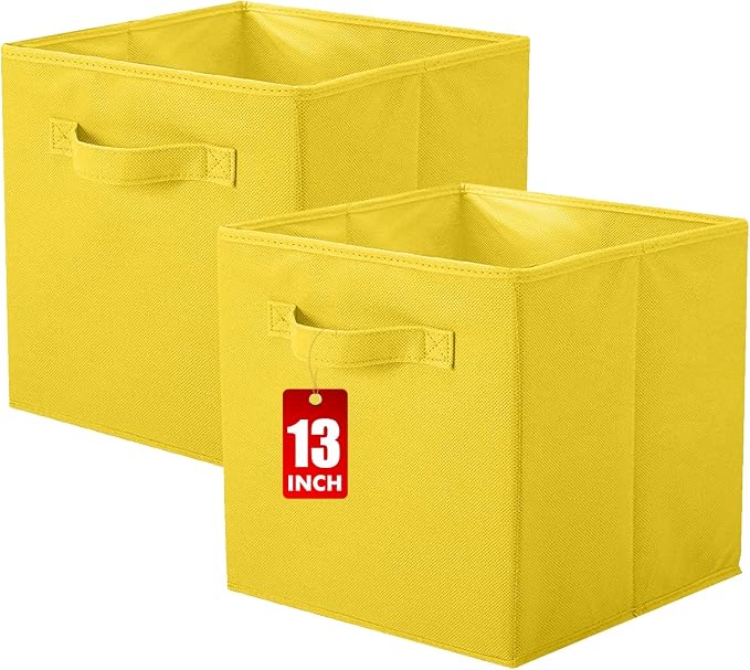 ShellKingdom Storage Bins, Foldable Fabric Storage Cube And Cloth Organizer | Storage Drawer For Closet And Toys, 13 X 13 X 13 INCH, 2 Pack (Yellow)