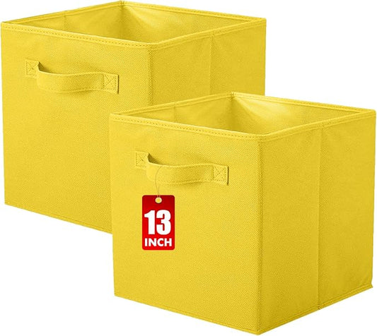 ShellKingdom Storage Bins, Foldable Fabric Storage Cube And Cloth Organizer | Storage Drawer For Closet And Toys, 13 X 13 X 13 INCH, 2 Pack (Yellow)
