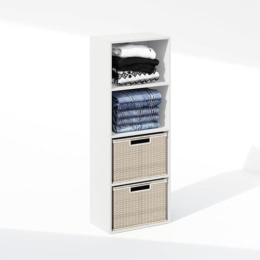 Furinno Reed Closet Organizers and Storage, 4-Tier Closet Organizer, Open Shelf Closet Storage, for Wardrobe, Bedroom, Living Room, White
