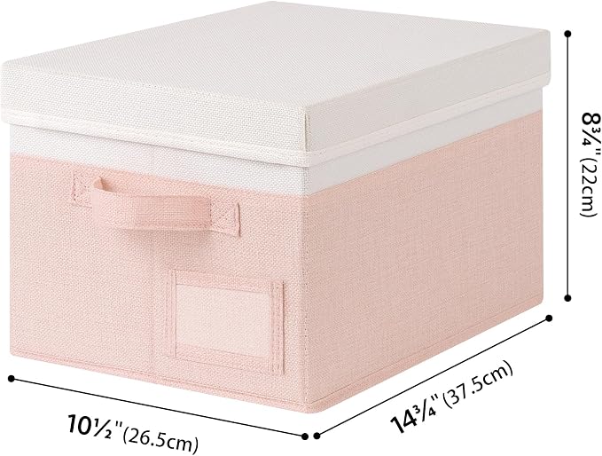GRANNY SAYS Storage Bins with Lids, Storage Boxes for Organizing, Storage Baskets with Label, Closet Organizers and Storage, Storage Bins for Shelves, Decorative Storage Boxes, 3-Pack, Pink&Ivory