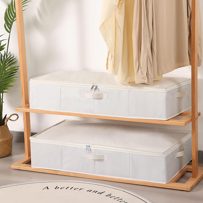 Underbed Storage Organizers,Beige,3 Pack,23.6x11.8x5.9 Inch | Under Bed Storage Container with Lids,Fabric Boxes,Drawer Organizer Bags,Foldable Baskets for Bedroom