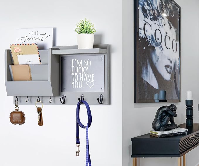 Ziivita Key Holder for Wall - Mail Holder Organizer Wall Mount with Shelf - Hanging Key Rack Hanger with Hooks Decorative for Home Letter Dog Leash Entryway Living Room Decor