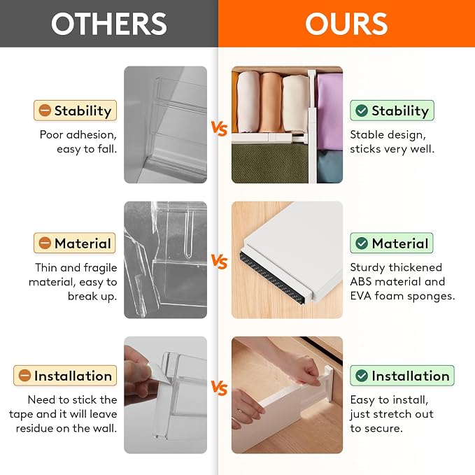 Lifewit 4" High Upgrade Drawer Divider, Adjustable Drawer Organizer Clothes | 5 Pack 11"-17" Expandable Beige Plastic Drawer Separator for Dresser, Kitchen, Closet, Nursery, Office Organization & Storage