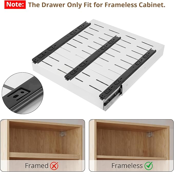 DOMNIU 2 Pack Pull Out Cabinet Organizers Width(12"-19"), Depth(17"-23") | Slide Out Drawers, Upgrade 3 Slide Rails Sliding Drawer for Kitchen Cabinet Organizer, White