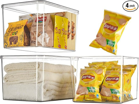 Clear plastic storage bins with LIDS,storage containers for snacks, cosmetics, books, dog food, Storage Organizer for Nursery，Kitchen, Living room,Bedroom, Bathroom, Office (clear, 3XL)
