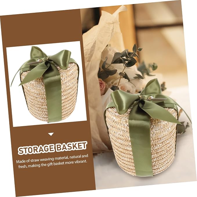 Zerodeko 1Set Hand Woven Round Braided Storage Basket Vintage Rustic Decorative Basket for Living Room Multi Functional Woven Box for Organizing Cosmetics Books and More
