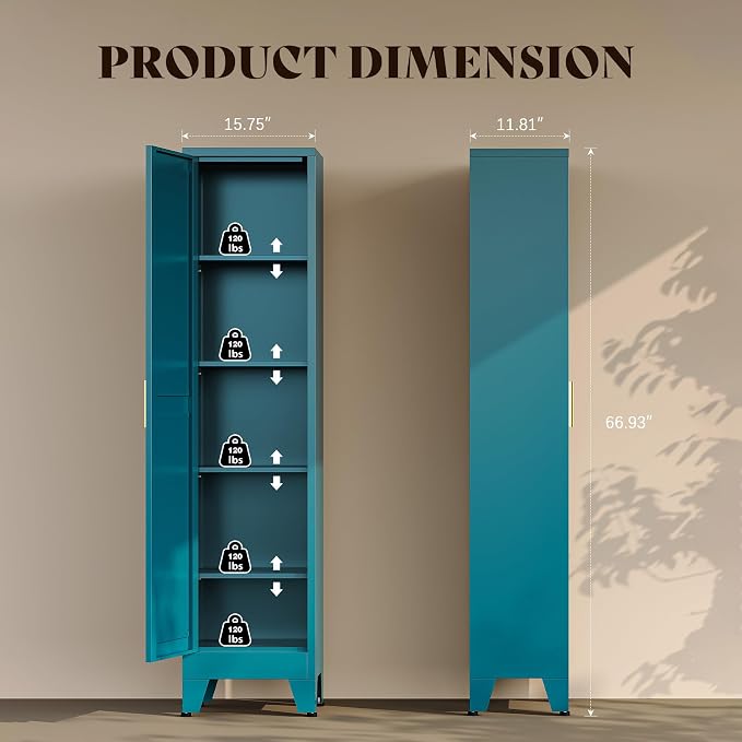 67“H Blue Narrow Kitchen Cabinet, Metal Skinny Pantry Storage Cabinet,Tall Narrow Bathroom Storage Cabinet with Adjustable Shelves,Slim and Thin Pantry Cabinets for Living Room Dining Room
