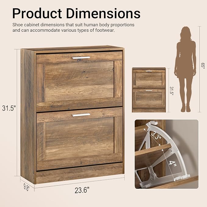 Haotian Shoe Cabinet Storage for Entryway | Narrow Shoe Cabinet with Two Flip Drawers to Save Space, Shoe Rack Cabinet for Front Door Entrance Hallway (Nature)