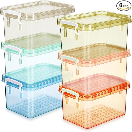 6 Pack Colorful Plastic Storage Bins with Lids 4 Quart Small Storage Latch Box Stackable and Nestable Clear Organizer Bins with Latching Handle and Buckle for Organizing (Pastel)