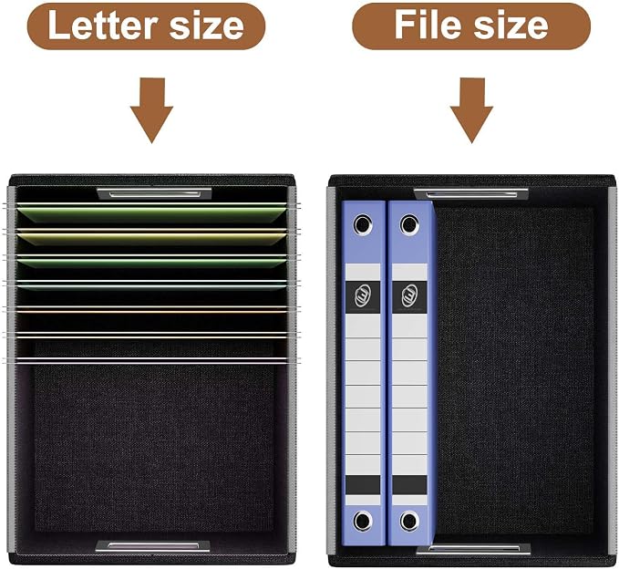 File Organizer Box with Lids, Collapsible File Folder Organizer | File Box with Plastic Slides for Document, Filing Bin for Letter Size Hanging File Folders (2 Pack, Caramel, Leather)