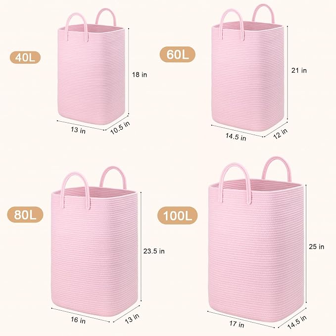 Artfeel Laundry Basket,Woven Cotton Rope Laundry Hamper,60L Versatile Storage for Dirty Clothes,Baby Toys,and Blankets in Bathroom, Nursery,and Living Room
