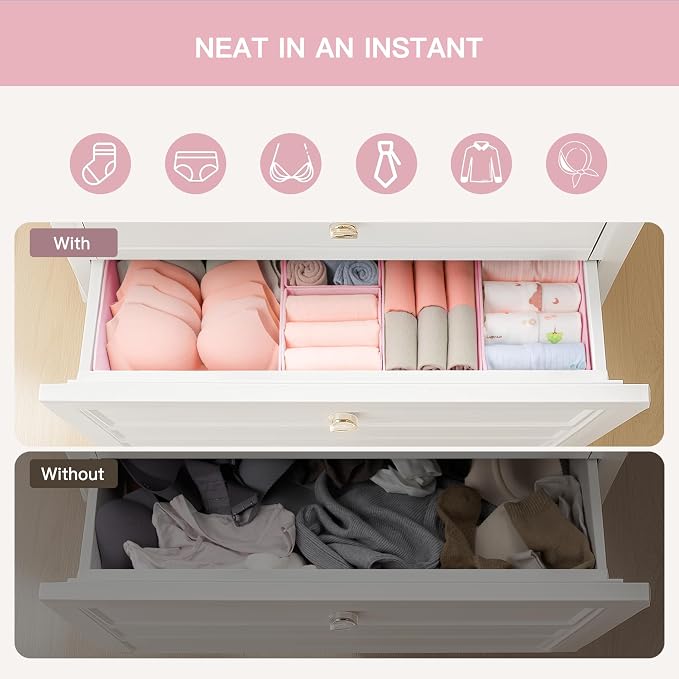 Criusia Drawer Organizer Clothes, 10 Pack Dresser Organizer for Baby Clothes, Underwear, Sock- Foldable Closet Organization and Storage Dividers Bins for Nursery, Bedroom (Pink)