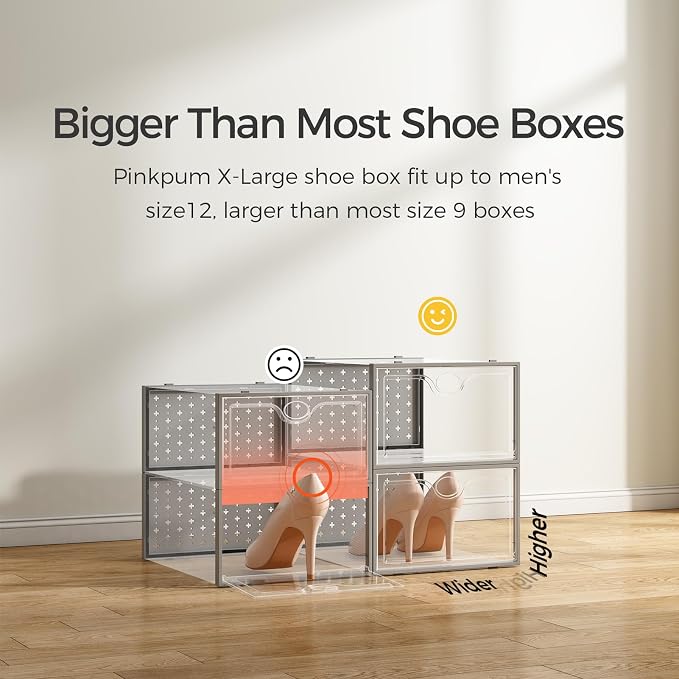 15 Pack X-Large Shoe Storage Boxes, Shoe Organizer Clear Stackable | Fit US Size 11, 6.2” Height, Shoe Dispaly Case Holder Bins Sneaker Storage for Sneakerheads, For Home and Family, Grey