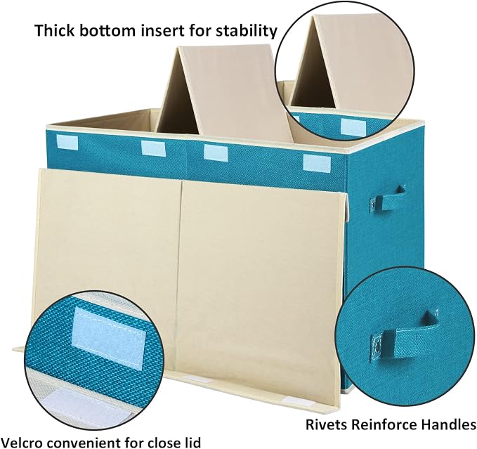 Large Toy Box Chest Storage with Flip-Top Lid, Kids Toy Storage Bin Boxes | Toy Chest with Rivets Handles for Kids, Boys, Girls, Nursery, Playroom, Living Room, Bedroom, 25"x 13" x 16" (Linen Teal)