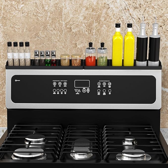 Foeacry Magnetic Stove Top Shelf 30"/15", 2-Piece Silicone Over the Stove Shelf Spice Rack & Spice Organizer — Heat Resistant, No Drill Kitchen Storage Organizer for Gas & Electric Stoves