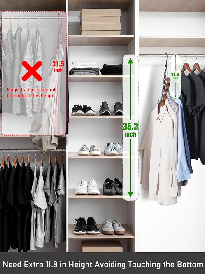 HOUSE DAY Space Saving Hangers 16 Pack, Closet Organizers and Storage | Closet Organizer Space Saver, Multifunctional Hangers for Small Closet, College Dorm Room Essentials for Girls, Black