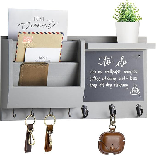 Ziivita Key Holder for Wall - Mail Holder Organizer Wall Mount with Shelf - Hanging Key Rack Hanger with Hooks Decorative for Home Letter Dog Leash Entryway Living Room Decor