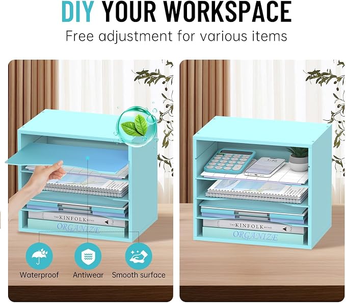 5-Tier Paper Organizer for Desk, Adjustable Mail Organizer, Blue | 5-Tier Paper Organizer and Mail Organizer for Desk with Adjustable Shelves for Letter Size Files Folders and Office Supplies