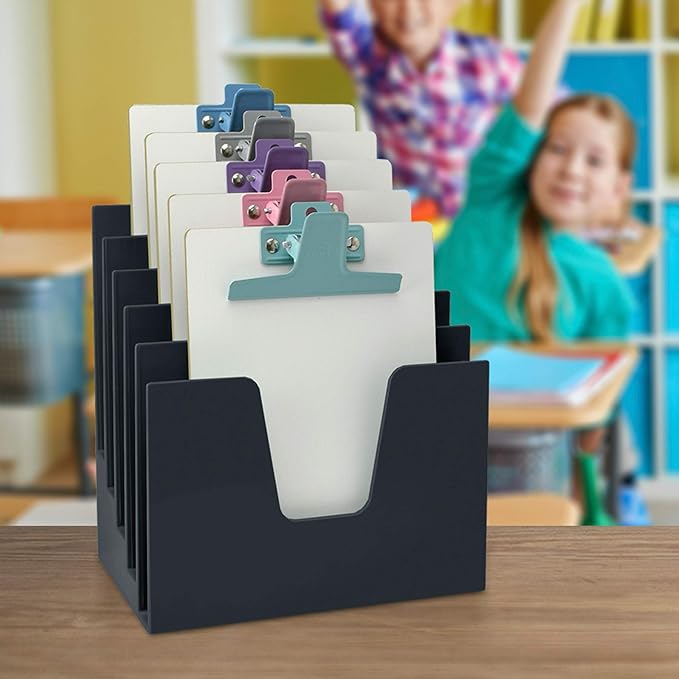 Acrimet 5 Section Incline File Sorter Organizer, Desktop Mail Holder, Black | Durable Plastic, Space-saving Design, Easy Document Access, Ideal for Office, Home and School Use