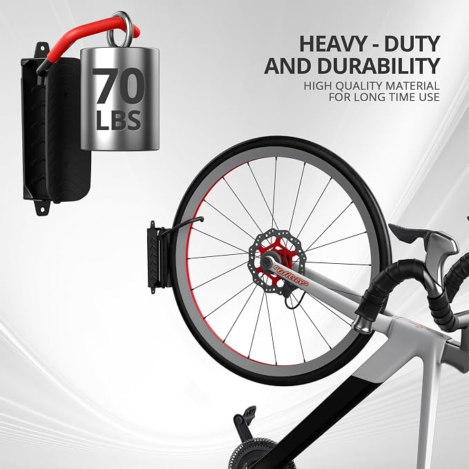 Swivel Bike Wall Mount, Bicycle Hangers For Garage, Metal Bike Rack Storage Holder Up To 70lbs, Red