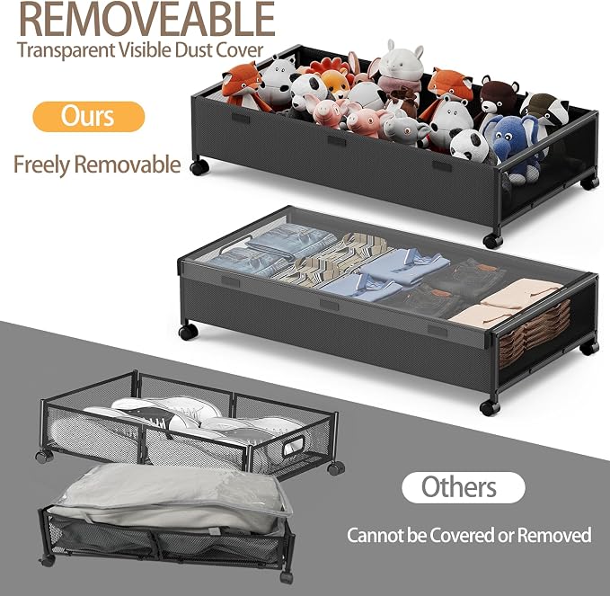 KITHELP Under Bed Storage Containers with Wheels, Underbed Shoe Storage Organizer with Removable Lids, Large Rolling Under Bed Storage Dresser Drawers for Clothes Toys Shoes Blankets