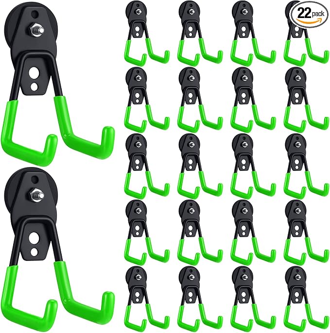 Landhoow 22 Pcs Large Magnetic Hooks Heavy Duty Garage Magnet Hooks Strong Storage Utility Magnetic Hangers with Anti Slip Rubber Coating for Indoor and Outdoor Hanging (Green)