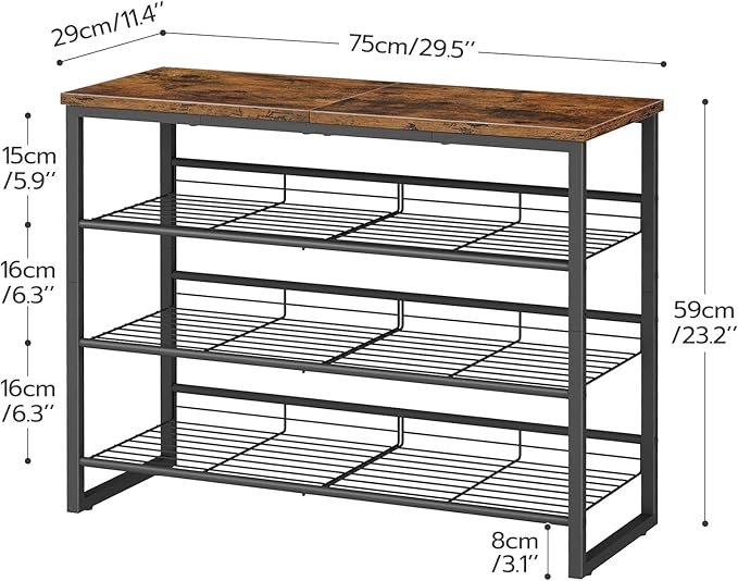 HOOBRO Shoe Rack, 4 Tier Shoe Organizer for Front Door Entrance, Shoe Shelf with Adjustable Tilt Angle, Holds 12-16 Pairs, for Entryway, Garage, Closet, Rustic Brown and Black BF09XJ01