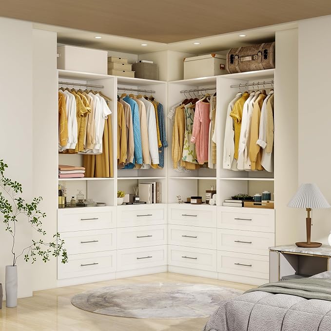 Closet System with Drawers, 2FT Closet Organize System with 3 Drawers & 2 Hanging Rods &for Walk in Closets, 24" Freestanding Closet System, White(VO-009)