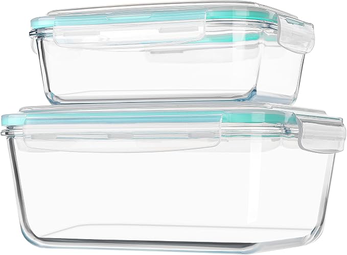 Vtopmart Large Glass Food Storage Containers with Lids, 122oz+50oz, 2 Pack | Big Glass Containers for Roasting Chicken, Baking Casseroles, Food Storage, Meal Prep, Fruits, Thanksgiving Meals, BPA-Free