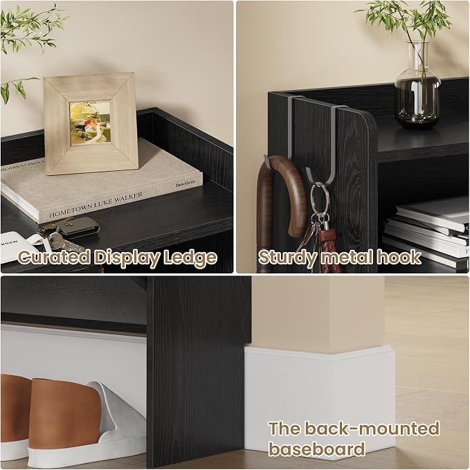 Modern Shoe Cabinet with 2 Flip Drawers & Open Storage, 31.5" W Black | Freestanding shoe cabinet with flip drawers ,design and space-saving storage for entryway,foyer & hallway.