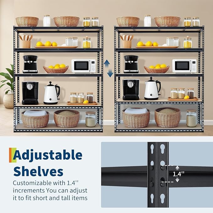 Storage Shelving Unit, 5-Tier Adjustable Metal Storage Shelves, 30" L x 12" W x 60" H Heavy Duty Garage Storage Shelves for Kitchen Pantry Basement Bathroom Laundry