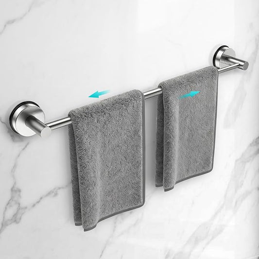 Adjustable Suction Cup Towel Bar for Bathroom Wall,17 Inch~29 Inch Towel Racks for Bathroom,Stainless Steel Bath Towel Holder for Shower(Brushed Silver)