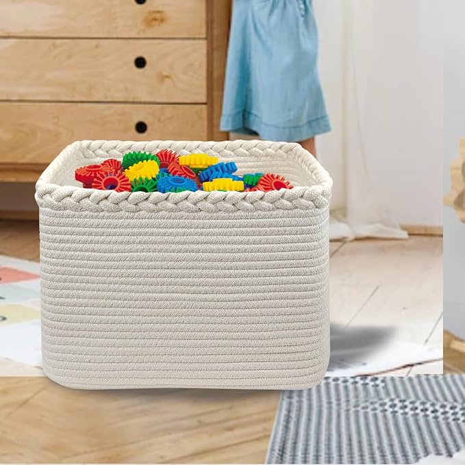 COMFY-HOMI 3PACK Cotton Rope Square Basket with Handles for Shelves| Storage|Baby Basket for GIF|Shoe Basket for Organizing|New13.5" x 11" x 9.5" for Living Room