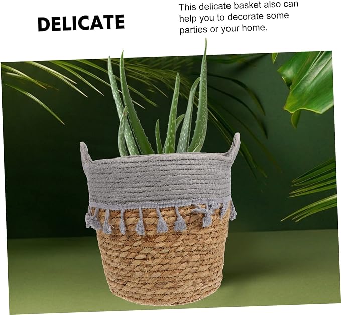 POPETPOP 1Pc Woven Flower Basket Stylish Home Decorative Storage Basket Lightweight Portable for Living Room Bedroom Office Handcrafted Natural Material