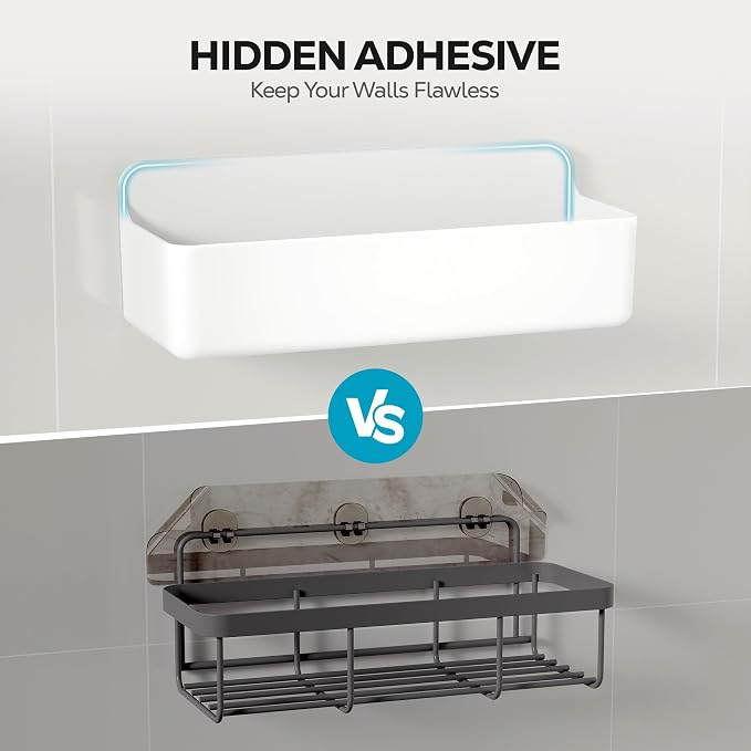 Nieifi Adhesive Shower Shelves, White, 3 Pieces | Rustproof ABS, Large Capacity, Removable Design, Easy-Clean, No Drilling Shower Organizer for Bathroom Storage & Home Decor