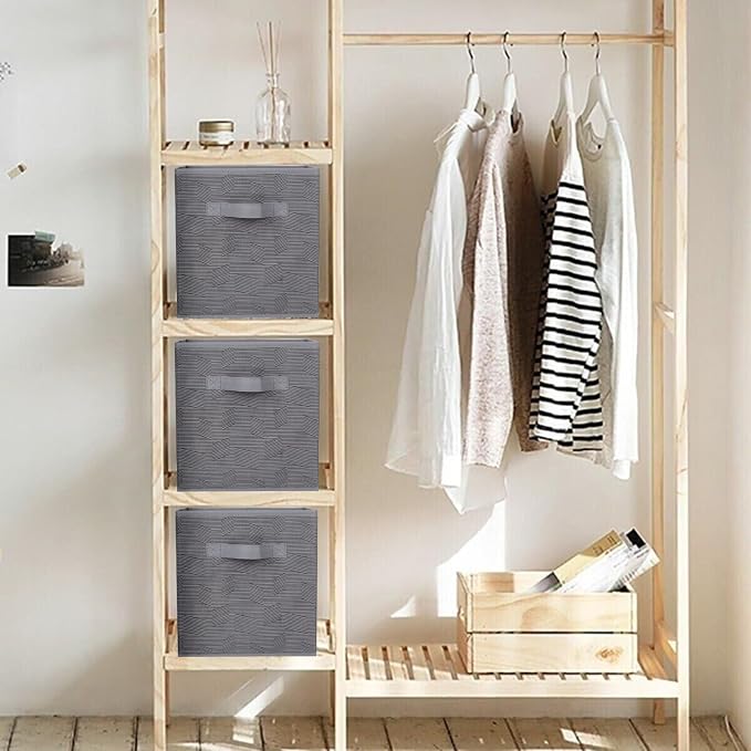ShellKingdom Storage Bins, Foldable Fabric Storage Cubes And Cloth Storage | Storage Organizer For Closet And Toys, 10.5x10.5x11 INCH, 6 Pack (Dark Gray with Black Stripe)