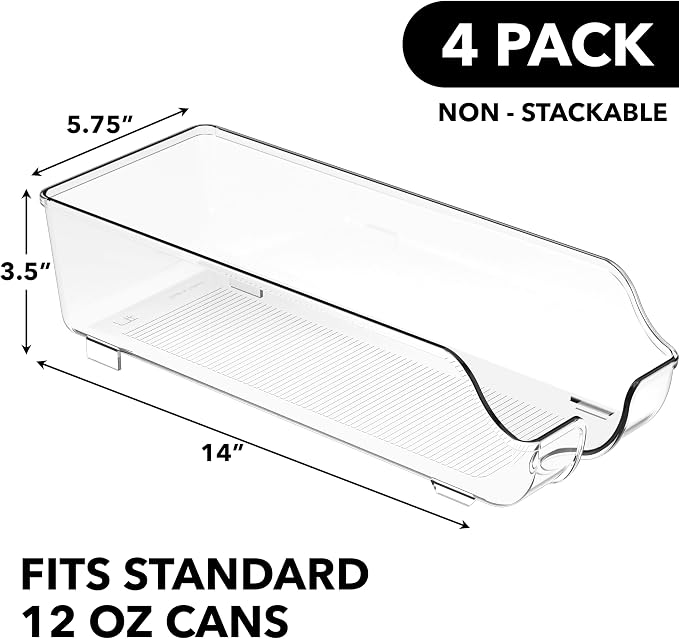 Simple Houseware Soda Can Organizer Dispenser Refrigerator/Pantry, Set of 4 | Clear