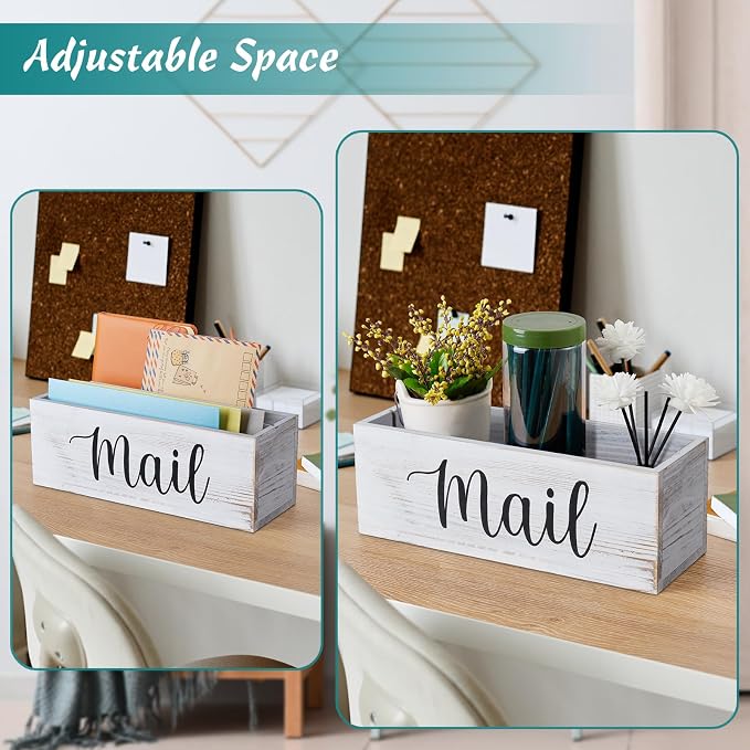 DRASTAR Mail Organizer Countertop, Mail Holder Wall Mount, Retro White Mail Sorter Organizer, Envelope Holder for Home Office