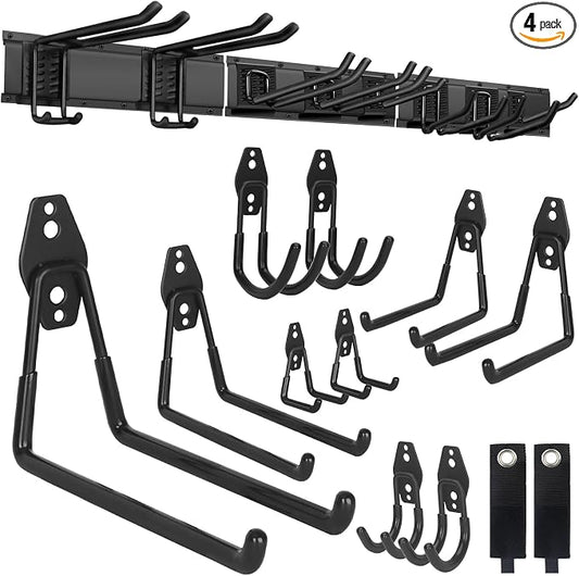 PIYILO Garden Tool Organizer 48 inches with 18 Garage Wall Hooks in 9 Types | Thick Alloy Steel, Adjustable Hooks, Wear & Tear Resistant, Soft Anti-Scratch Hook Sleeves, For Yard Tools, Shovels, Shed