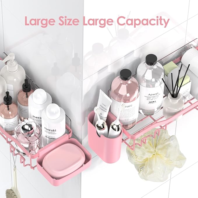 NESOMI Shower Caddy Adhesive Shower Organizer 7-Pack, Rustproof Stainless Steel Bathroom Shelves, Large Capacity No-Drill Rack Storage Accessories with Soap Dish Toothbrush Holder Hooks