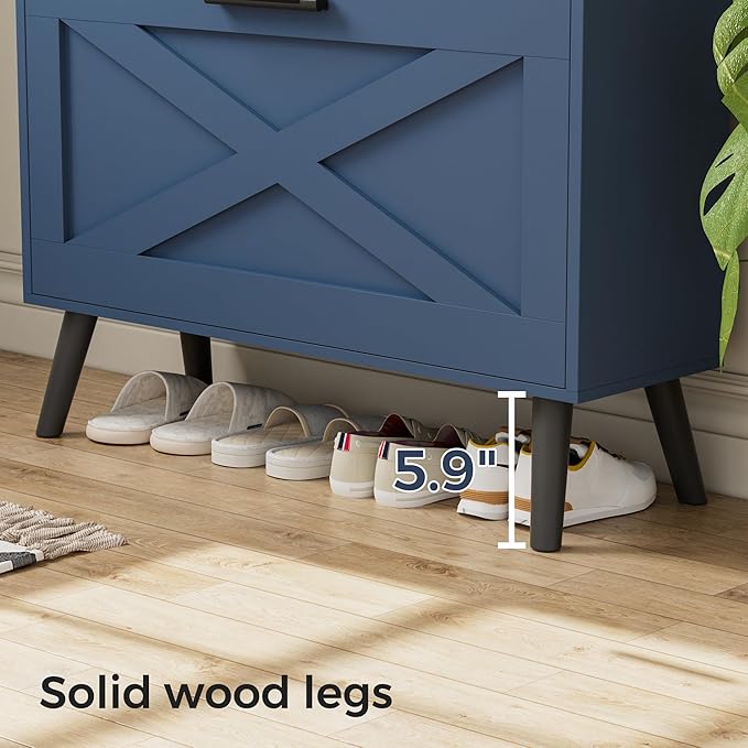 Homleke Farmhouse Shoe Storage Cabinet with Flip Drawers & Barn Door Design | Slim Narrow Shoe Rack Cabinet with Adjustable Shelves & Hidden Storage for Entryway, Foyer, Hallway, Living Room, Blue