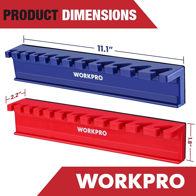 WORKPRO 2-Piece Magnetic Wrench Organizer, 24 Slots Wrench Holder | Fits SAE (5/16" to 3/4") and Metric (9 mm to 20 mm), Premium Quality Wrench Rack Set to Keep Wrenches Organized